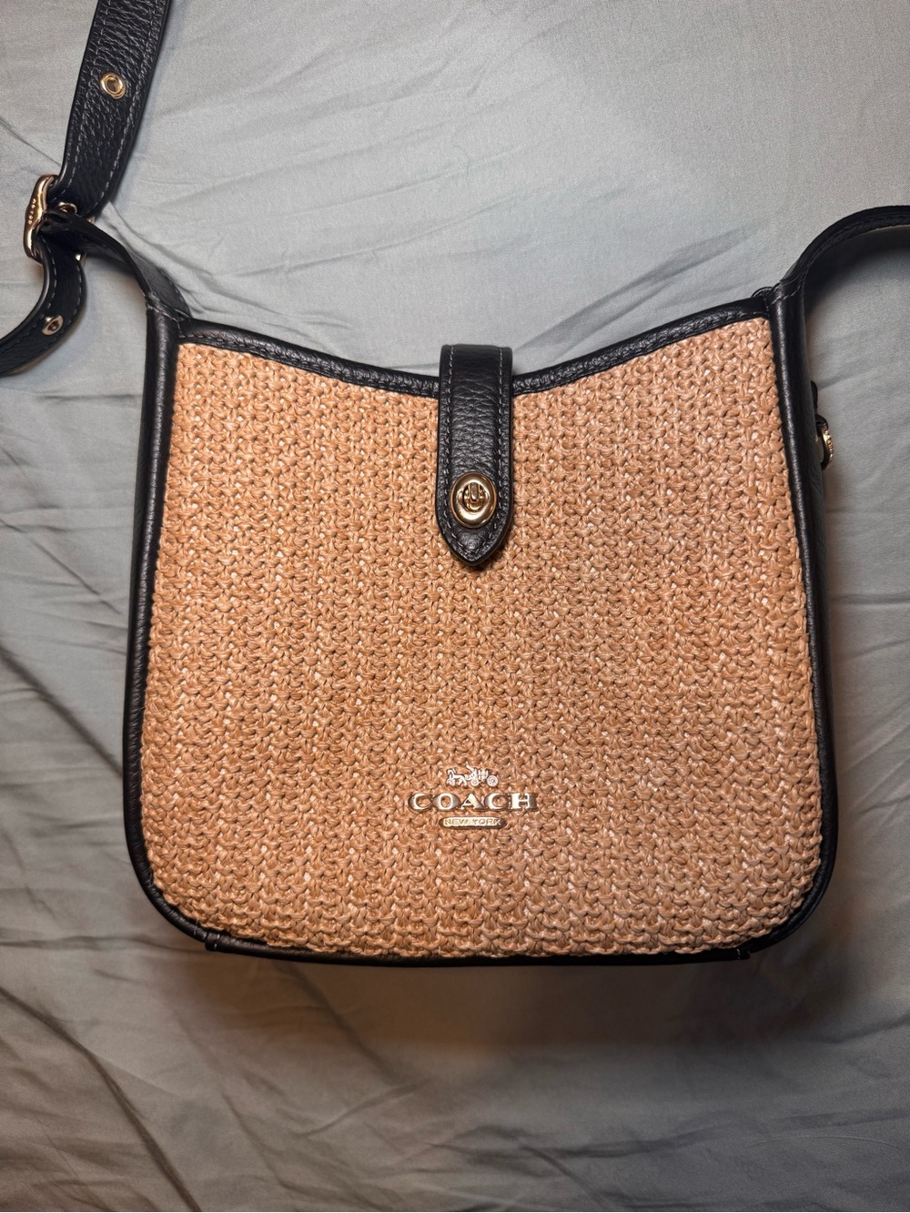 Coach Hadley Mini CAL61 Straw & Black Leather Crossbody